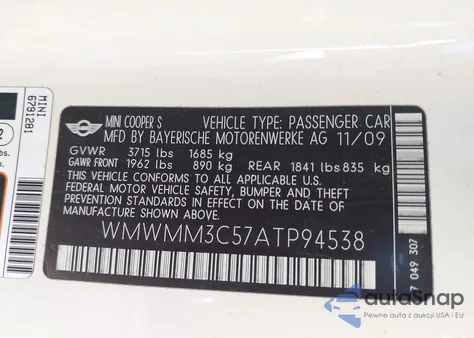 2010 Mini Cooper S Clubman from USA, damaged, VIN WMWMM3C57ATP94538